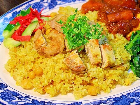 豚肉とひよこ豆のカレーピラフ